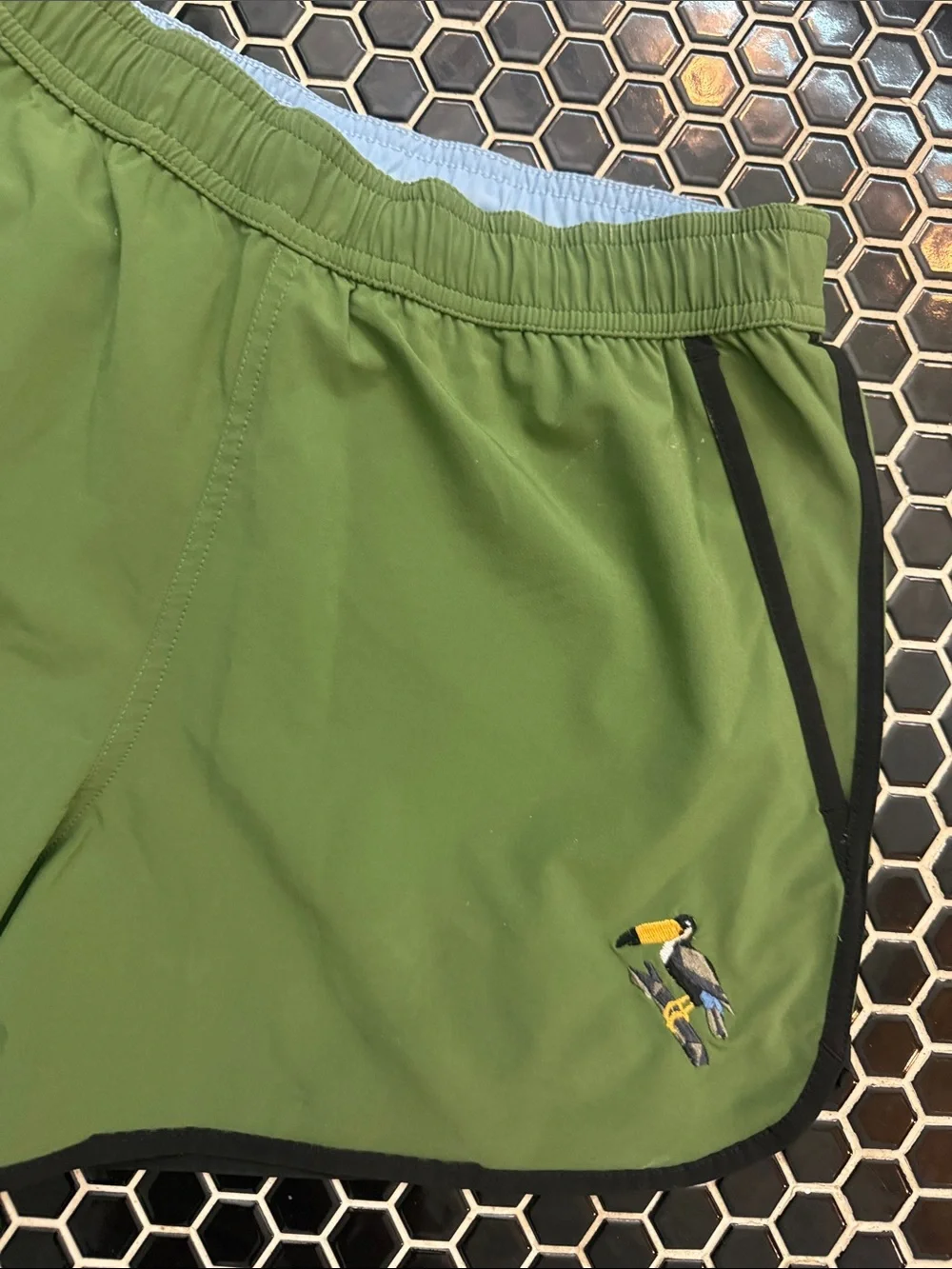 Men's Bonobos Green Athletic / Swim Shorts with zip pocket, mesh liner. Small